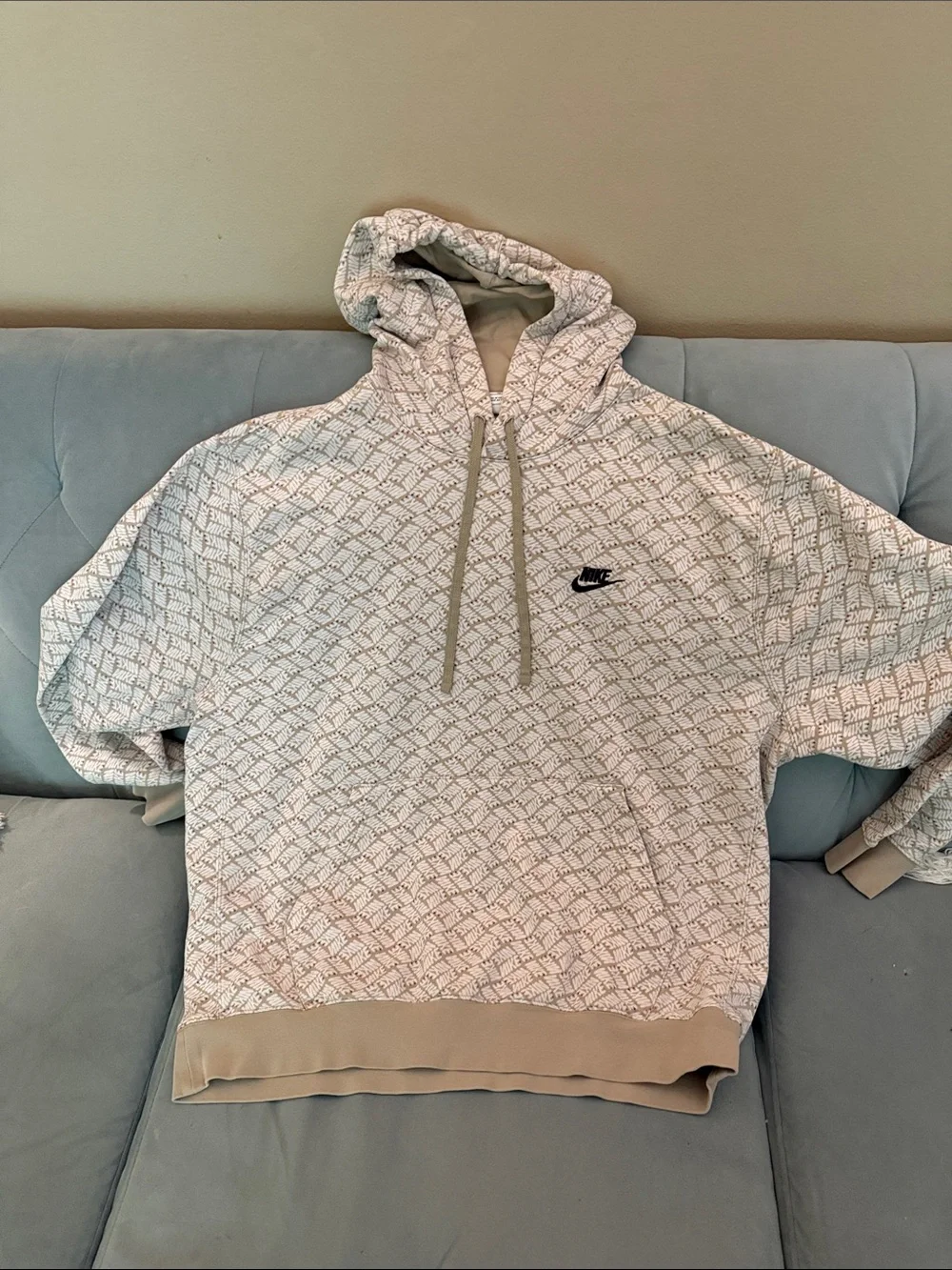Nike Men's Light Beige Patterned Pullover Hoodie XL